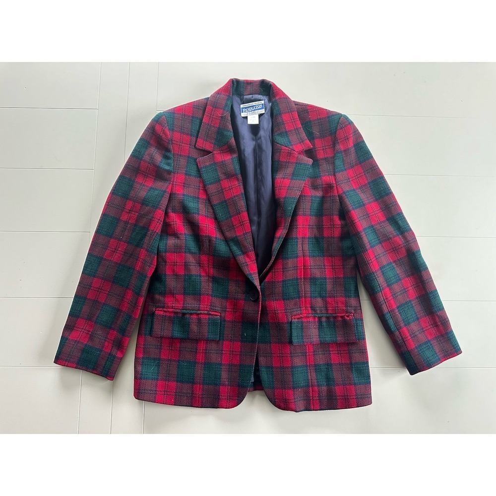 Pendleton Vintage Women's Blazer Red/Blue Wool Plaid, Pleated, Boyd Tartan